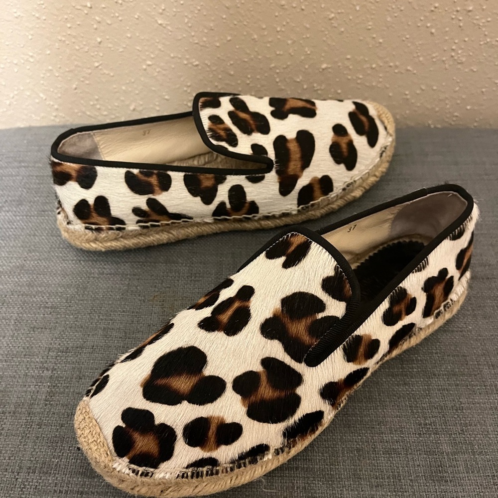 Sz 7 Elyse Walker Los Angeles White Leopard Calfhair Dee Espadrilles 37